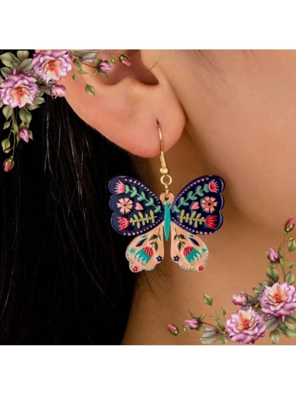 Acrylic Floral Butterfly Earrings